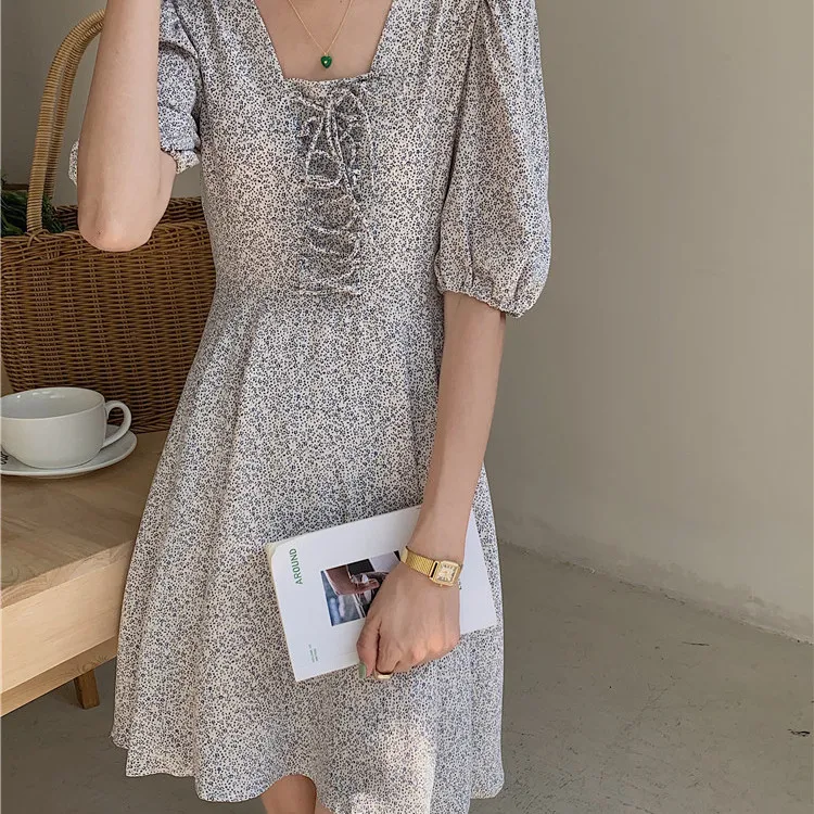   Kragen Casual Loose ort Sve Dr Ele Lady Sle Print A-Line Sommer Dr Polyesterfaser Mid-Slee Midi Dr