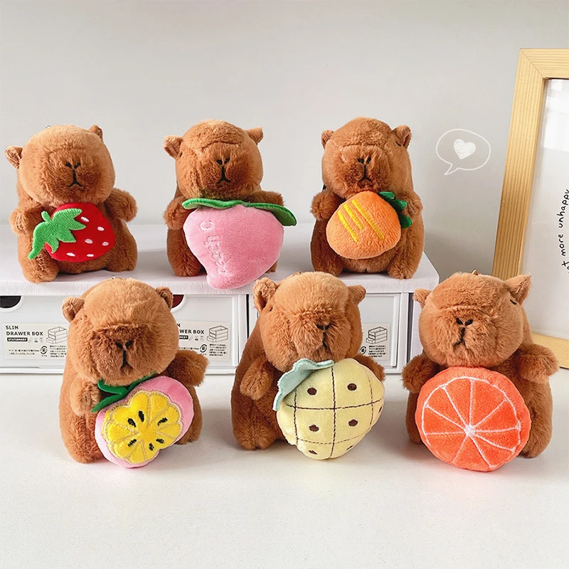 Cute Cartoon Fruits Capybara Plush Toy Keychain Kawaii Stuffed Animals Pendant Creative Bag Hanging Ornaments Birthday Gifts