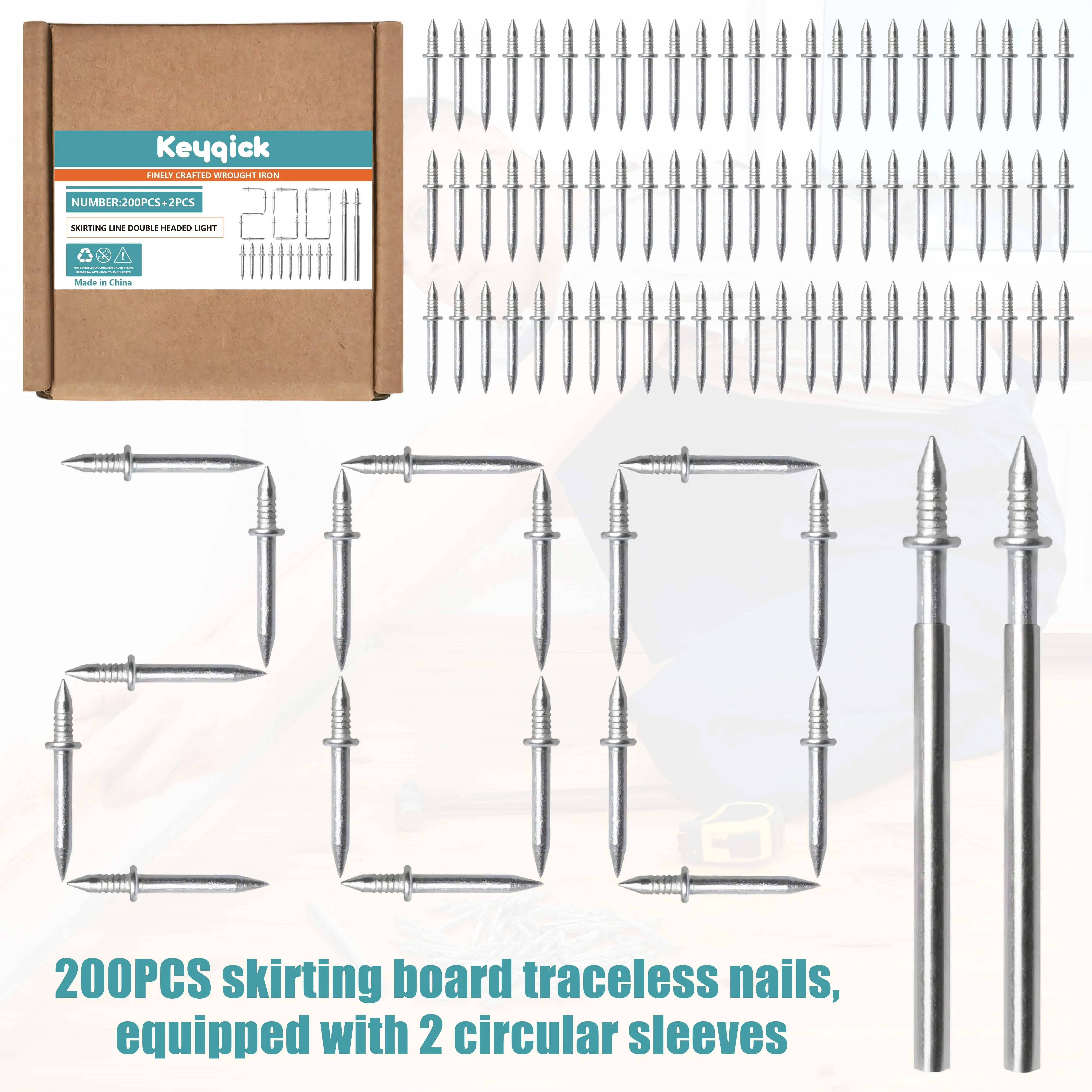 202pcs Double-ended Concealed Nails, High Hardness And Non-deformation, Easy And Worry-free Installation for DIY Projects,Comes with A Special Socket, Suitable for Baseboards, Walls And Furniture - Galvanized,Smooth Shaft, Easy Installation