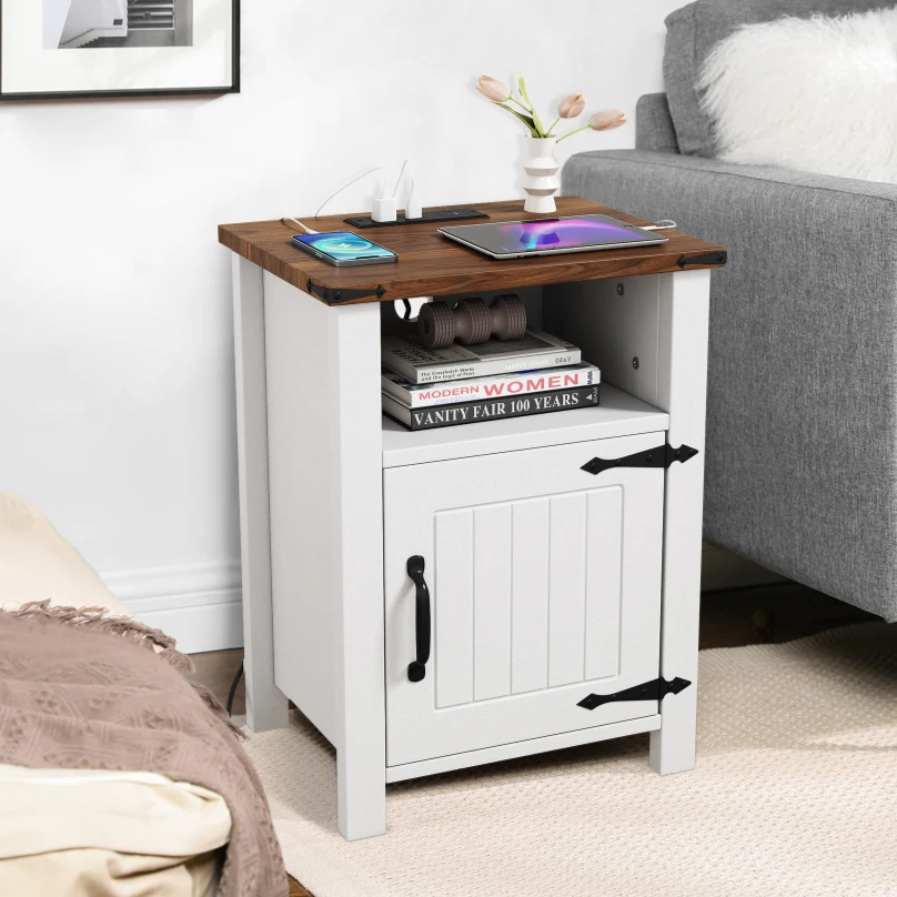 Nightstands with Charging Station USB Type C Port Modern Couch End Table Side Table with Storage Shelf Bedside Table for Bedroom