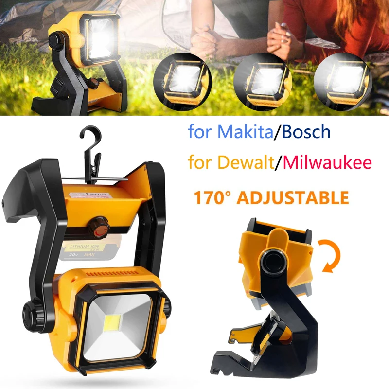 

2500lm Portable LED Work Light 3Mode Floodlight mergency Hiking Camping Tent Light for Makita/Bosch/Dewalt/Milwaukee18V Battery