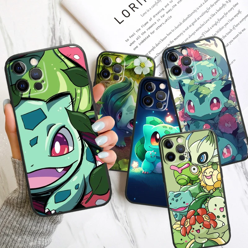 Pokemon Bulbasaur Anime For Apple iPhone 14 13 12 11 X XS XR 8 7 6 Pro Plus Max Mini 5 SE Black Phone Case