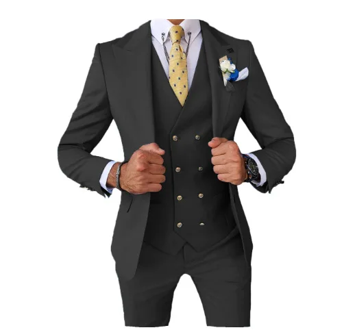 

Men Suit 3 Pieces Set Black Business Slim Fit Wedding Casual Bridesman Wedding Banquet Jacket Vest With Pants