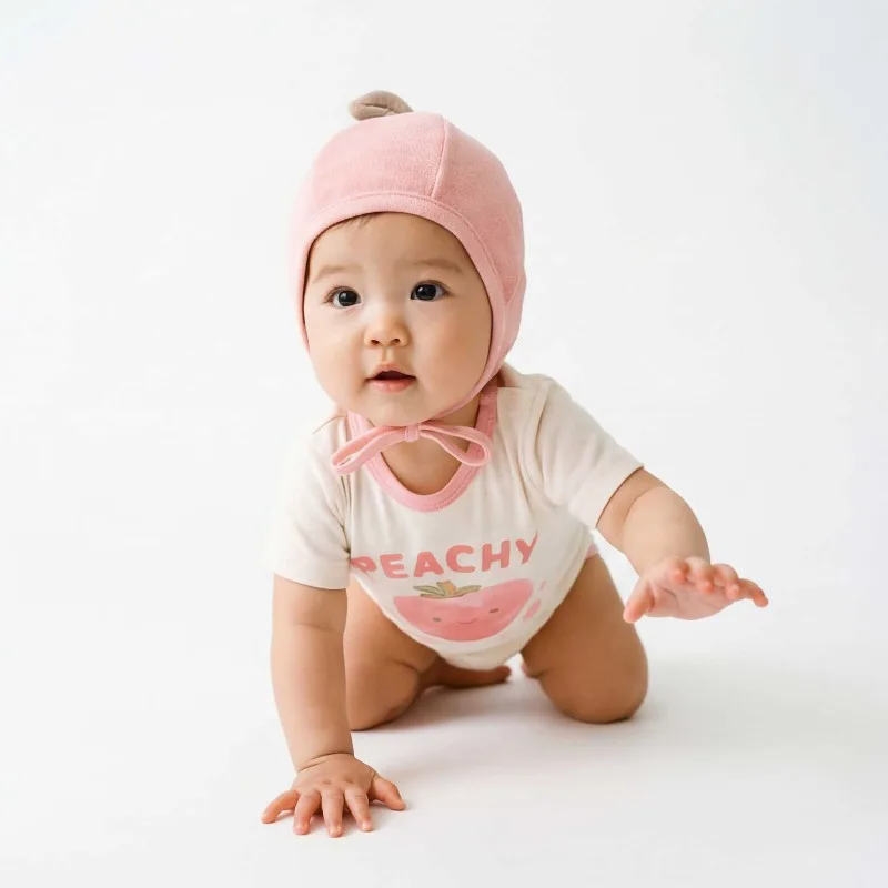 Spring Summer Korean Style Summer Newborn Short-sleeved Baby Girl's Jumpsuit Ins Peach Print Baby Boy's Climbing Clothes