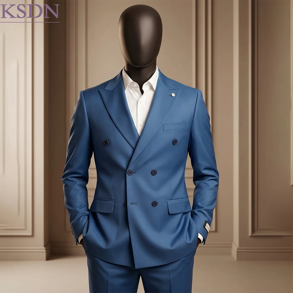 Modern Men's Suits Customized Solid Color Blazer High Quality Full Lined 2 Piece Jacket Pants Luxury Business Clothing Terno