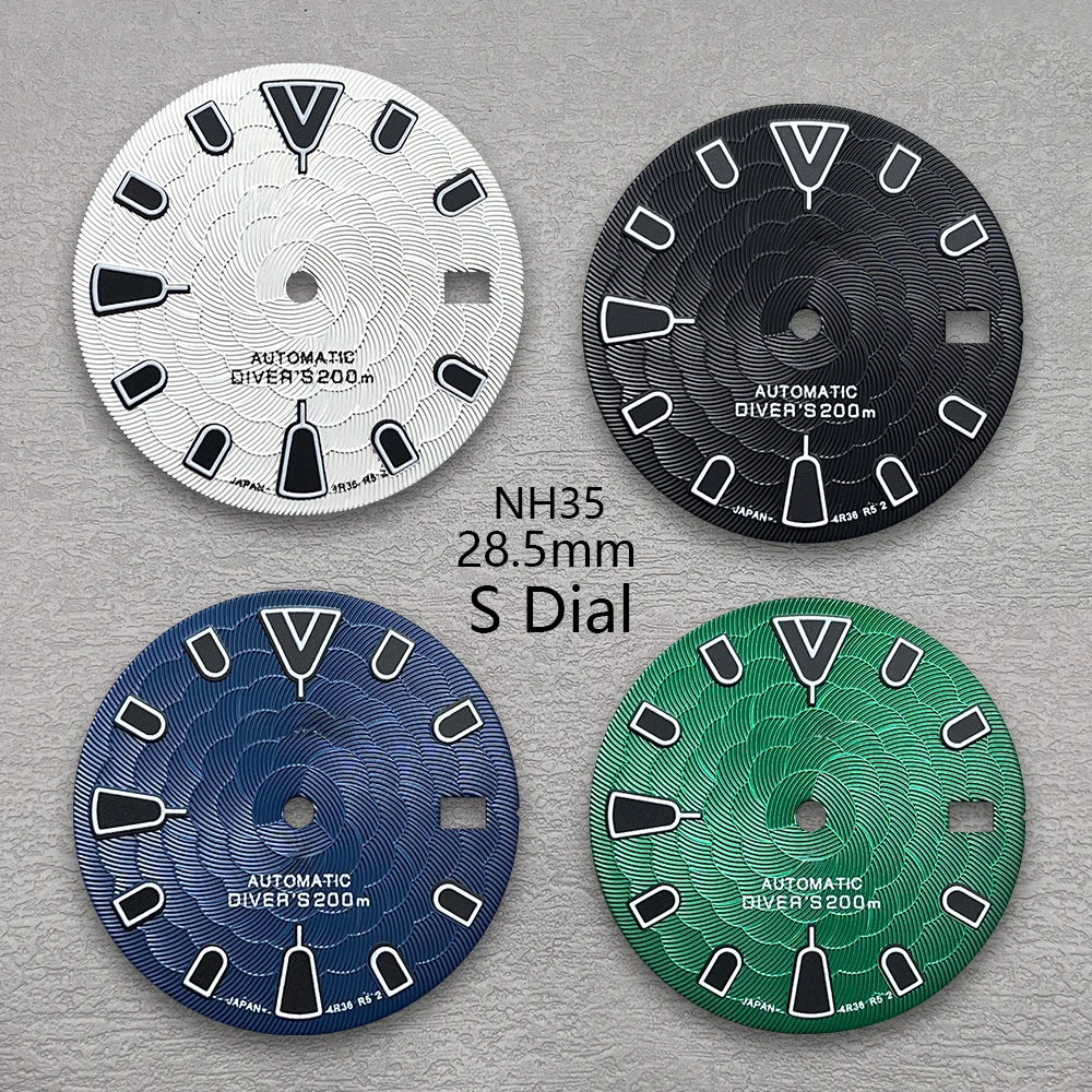 

28.5mm S Logo Dial Fit NH35/NH36 Japanese Movement Green Luminous Lotus Flower High-Quality Dial Watch Modification Accessories