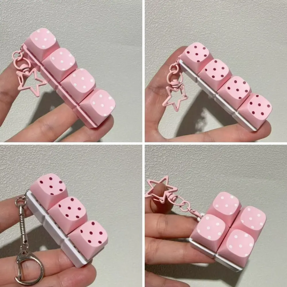 Button Keycap Fidget Keychain 3/4/6/9 Keys Polka Dot Pattern Keycap Fidget Toy with Lights Stress Relief Finger Keyboard Toy