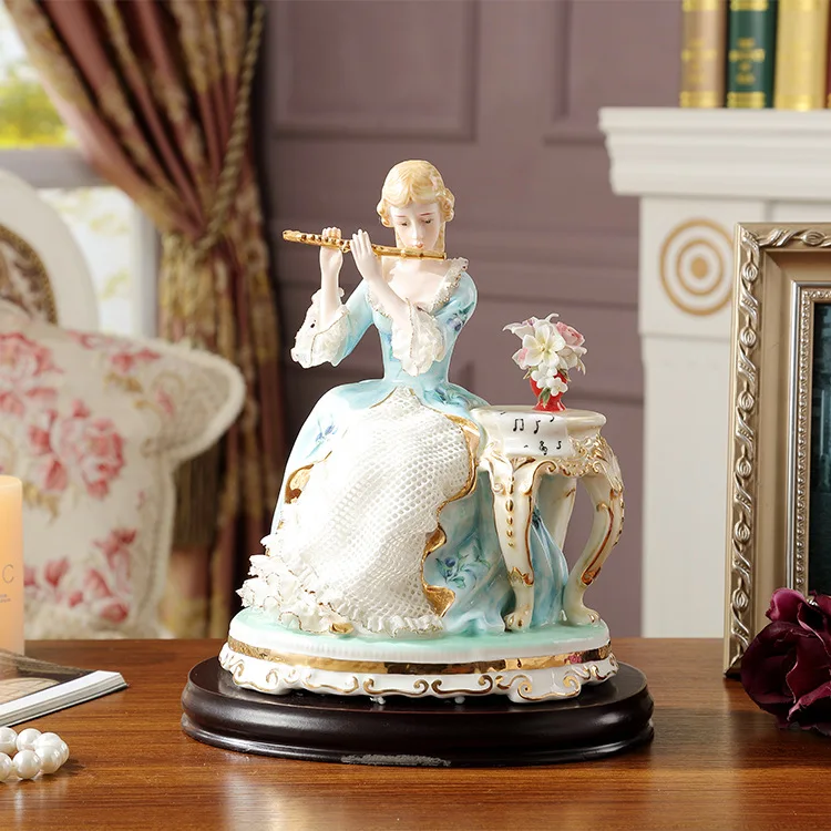 Ceramic figure ornaments luxury living room American Western female cello high-end artwork home decoration