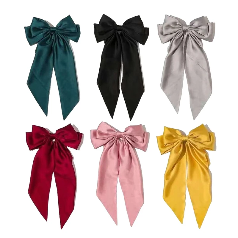 Fashion Satin Bow Hair Clips Solid Color Ribbon Bowknot Hairpins For Women Girls Large Size Barrettes Elegant Hair Accessories