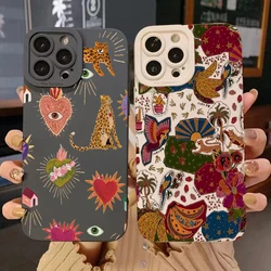 Floral Leopard Eyes Phone Case For iPhone 11 12 13 14 15 16 17 Pro Max 7 8 Plus 16E XR X XS SE Shockproof Silicone Soft Cover