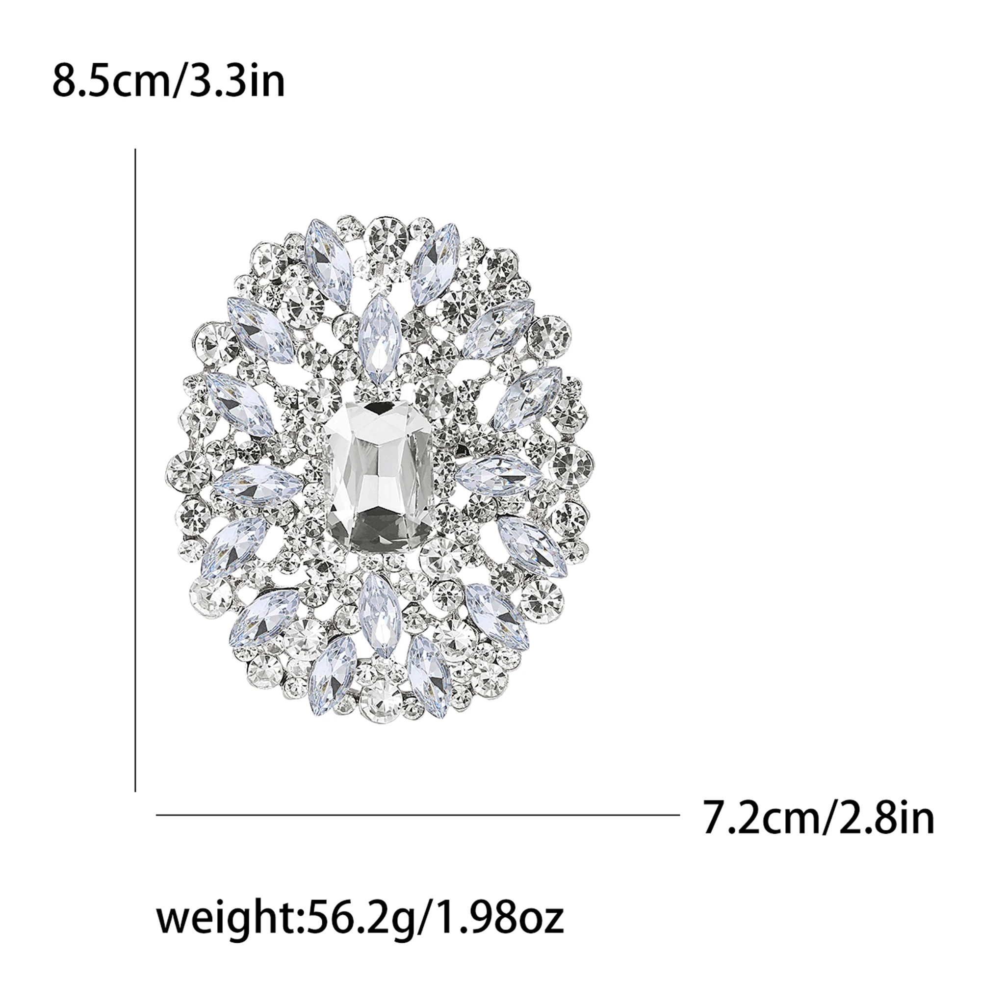 Beaut&Berry Shiny Round Large Glass Brooches for Women Unisex Rhinestone Pins 6-color Available Casual Party Accessories Gifts