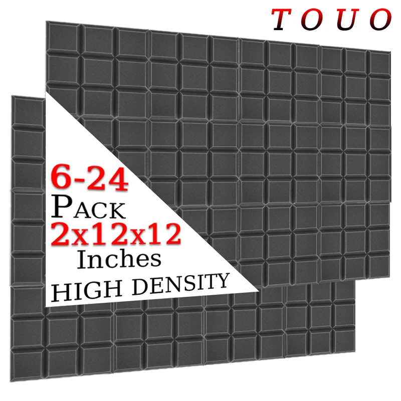 

TOUO 6/12/24 Pcs Acoustic Foam Beveled Edge 9 Block Tiles Studio High Density Sound Absorbing Material Ktv Acoustic Treatment