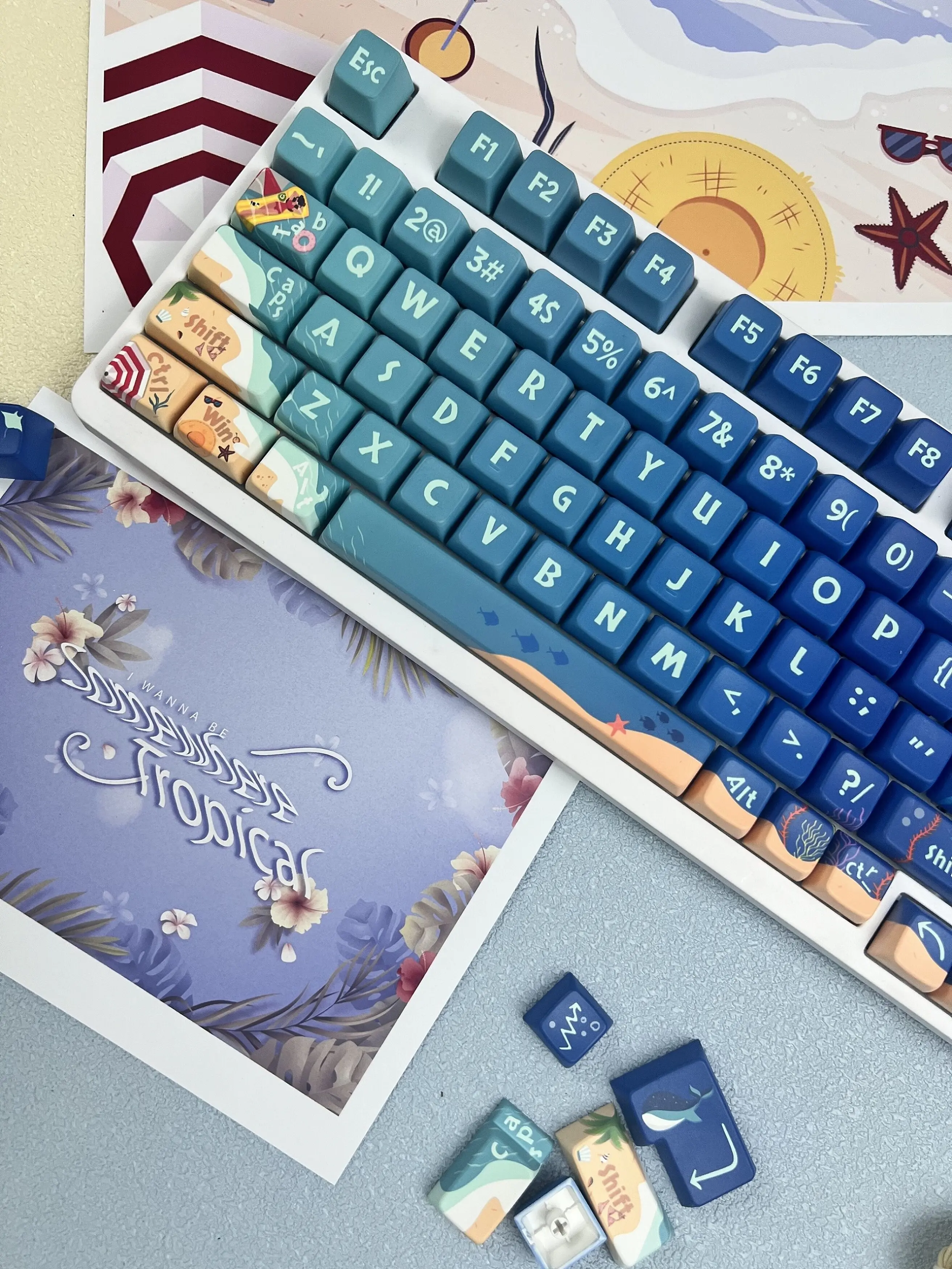 My sea gradually changes color MDA keycaps opaque full five-sided thermal sublimation customization