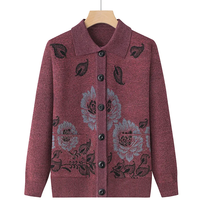 Cardigan con colletto a Polo da donna autunno e inverno monopetto fiore tinta unita maglione a maniche lunghe cappotto in maglia top eleganti