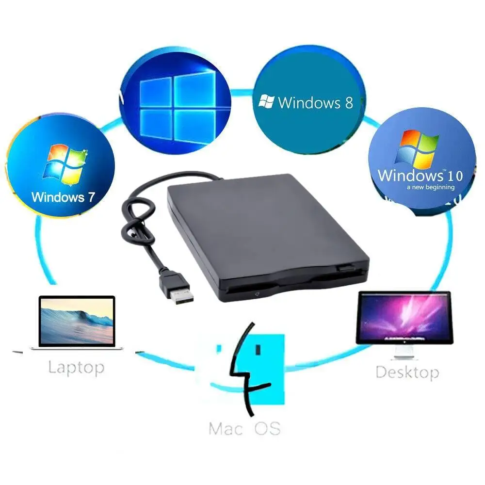 Laptop External diskette Drive Portable USB 2.0 Floppy Disk High Data Transfer Driver for window window Win7 (Black)