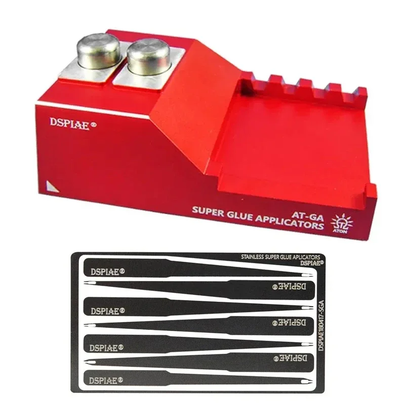DSPIAE AT-GA Applicatore ausiliario super colla Set combinato supporto in lega di alluminio rosso con strumento per hobby modello stick di erogazione senza traccia