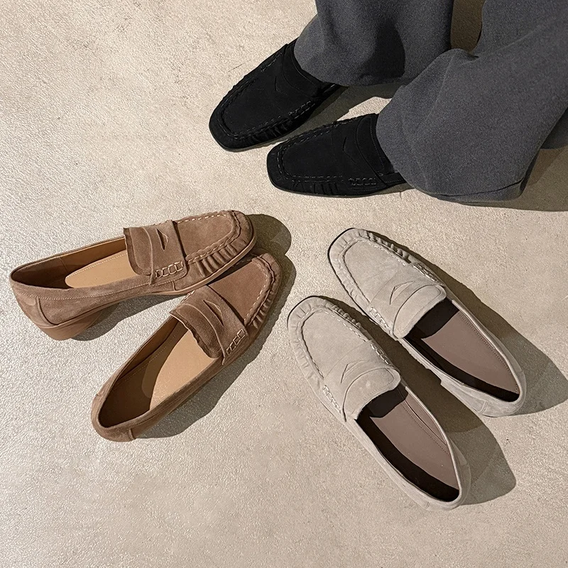 QUTAA 2026 News Fashion Women Pumps Shoes Kid Suede Woman Loafers Spring Genuine Leather Casual Shoes Round Toe Ladies 34-40 view 6