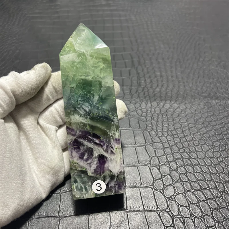 

Natural rainbow snowflake fluorite crystal point healing stone crystal wand snowflake fluorite crystal point