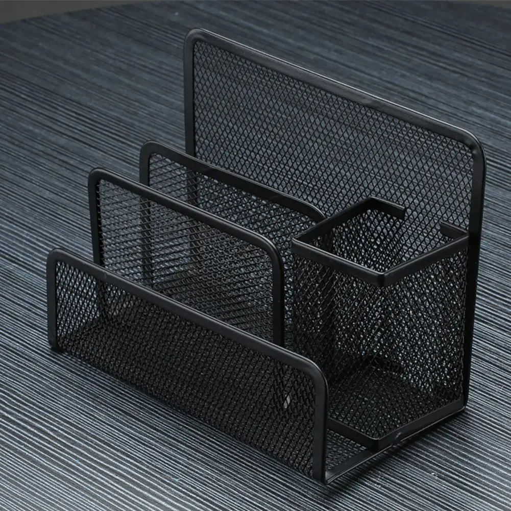 3-Tier Stacking File Holder Black Metal Mesh Mail Organizer Letter Holder Design Storage Rack for Desk Countertop Kitchen