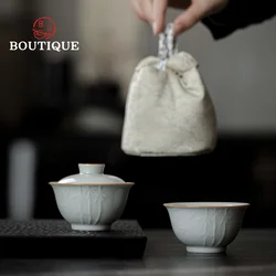 80ml Boutique Embossed Lotus Bamboo Peony Petal Ceramic Travel Teaware Portable Kung Fu Tea Set Quick Cup Outdoor Tea Designer