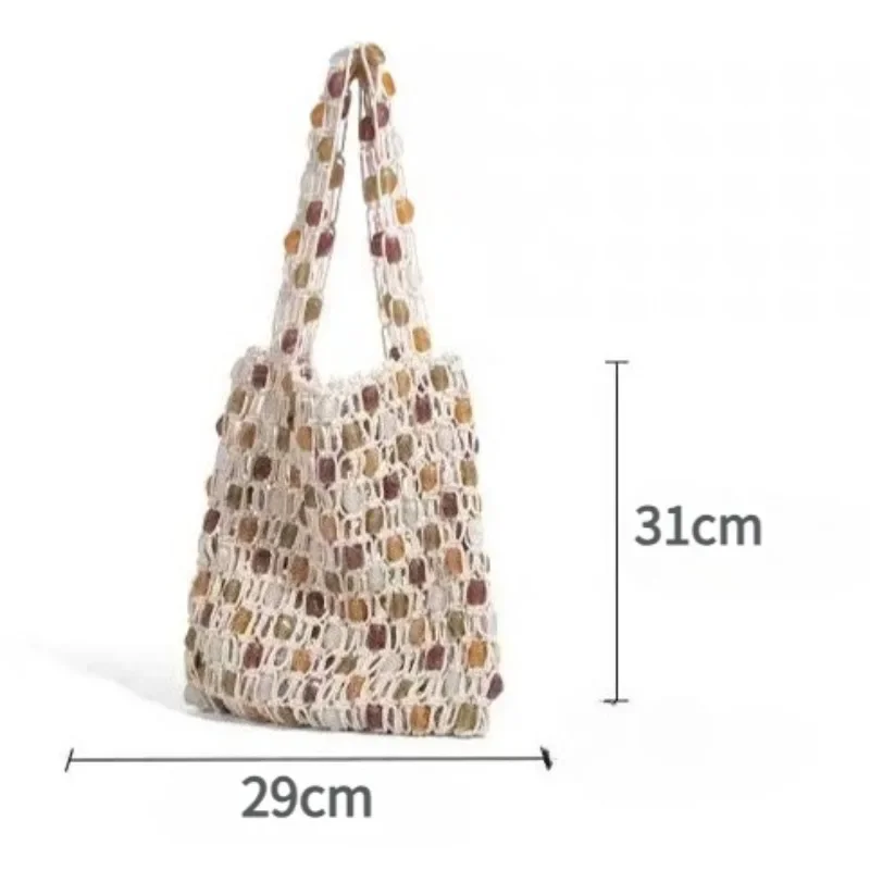 Color Beading Beach Bags Bohemian Rope Crochet Women Bag for Women Handmade Hollow Knitting Handbags and Purses Woven Bag NEW