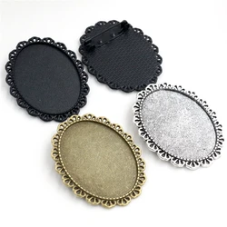 New Fashion 5pcs 30x40mm Inner Size Antique Silver Plated Bronze and Black Pin Brooch Baroque Style Base Setting Pendant Tray
