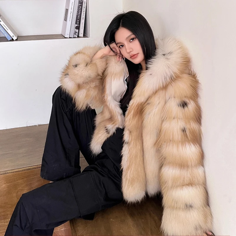 YOLANFAIRY autumn and winter Imported whole fox fur Thickened New hooded long-sleeve dcommuting style fur coat шуба женская 2025