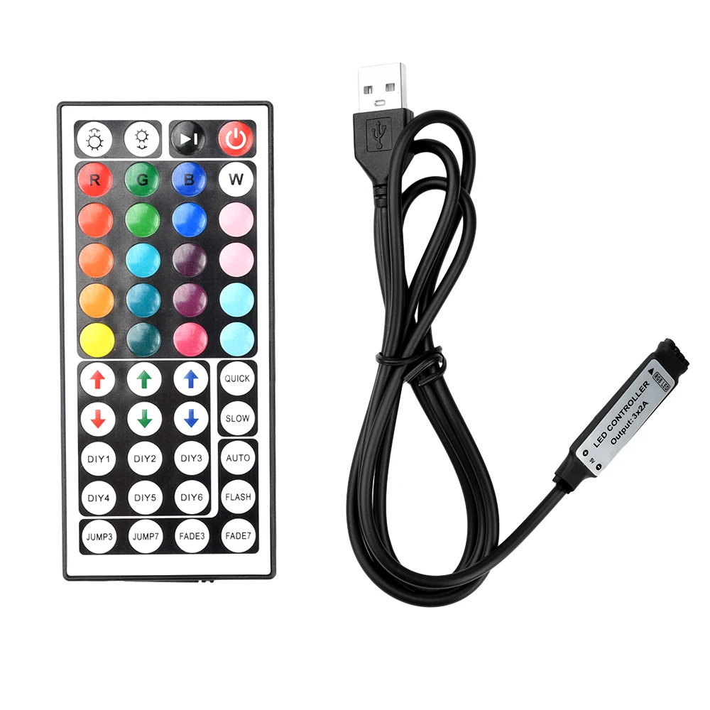 

44-клавишный контроллер светодиодной ленты RGB, 5-24 В постоянного тока, USB/DC, ИК-пульт дистанционного управления, диммер для 5050 2835 RGB светодиодных лент, подсветка телевизора