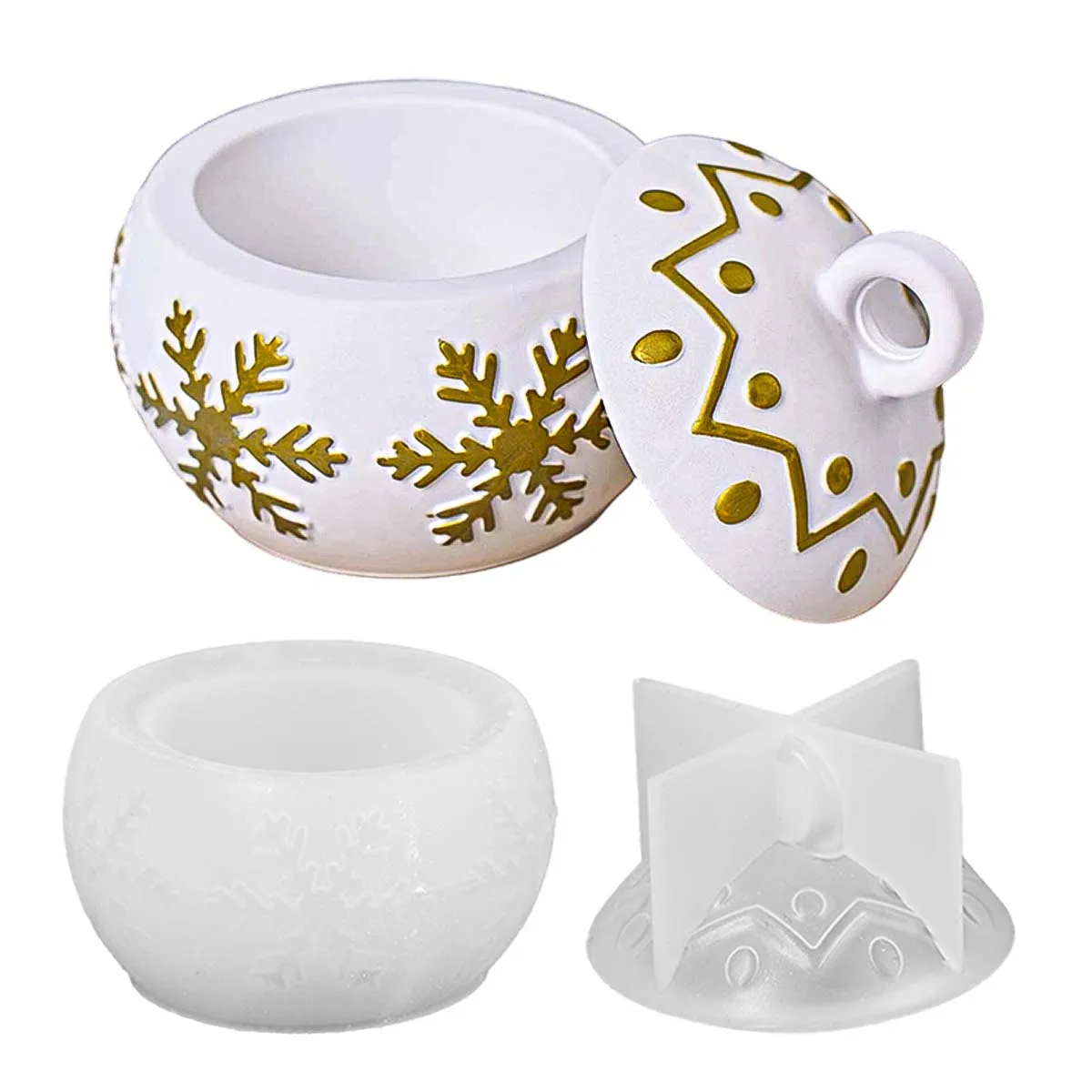 

3D Round Ball Candle Jar Silicone Mold with Lid DIY Creative Relief Christmas Snows Storage Box Plaster Mold Xmas Party Decor