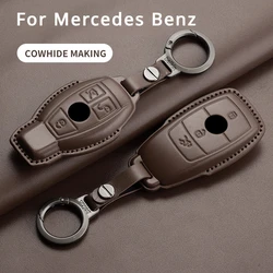 Car Remote Key Case Cover for Mercedes Benz A C E S G Class GLC CLE CLA W177 W204 W205 W213 W222 W176 X167 AMG Leather Keychain