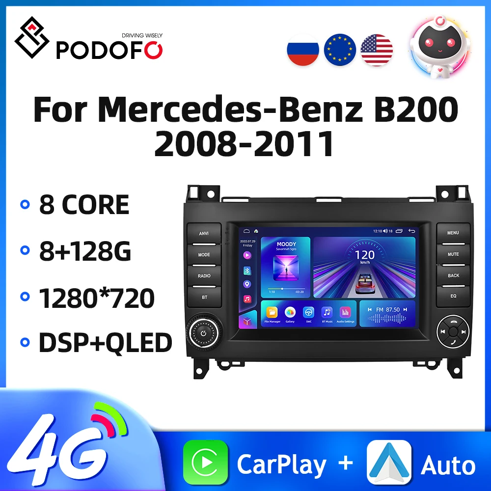 Podofo 7'' 2Din Car Radio For Mercedes-Benz B200 2008-2011 Multimedia Video Player 8+128G GPS WIFI Carplay Android Car Stereo