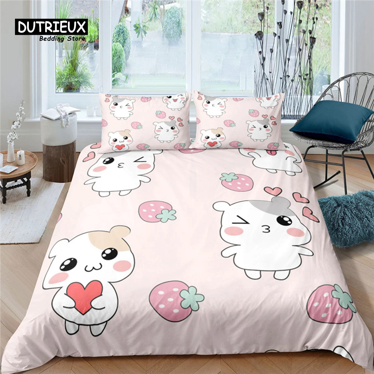 Home Living Luxury Cartoon Hamster Print 2/3Pcs Soft Duvet Cover Set Queen and King Size Kids Bedding Set EU/US/AU Size