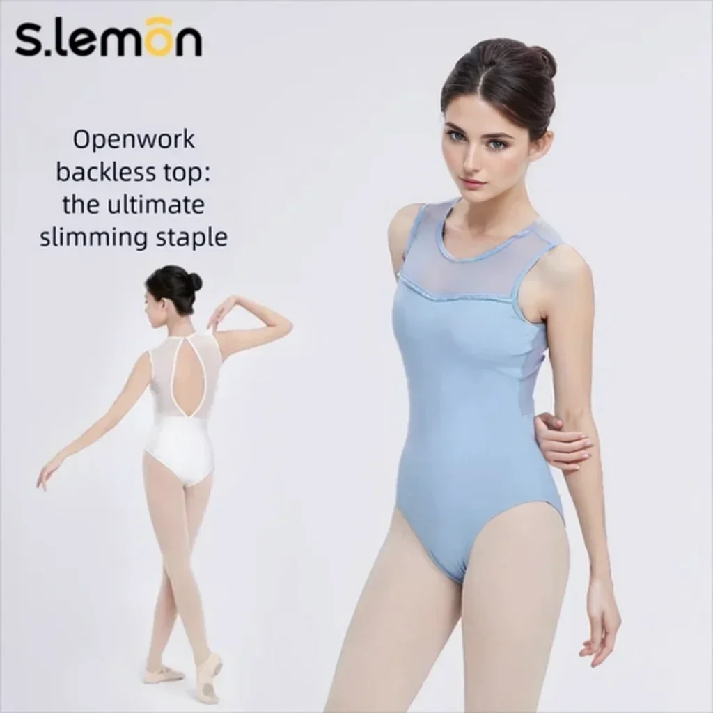S.lemon Mock Neck Ärmellose Cut Out Mesh Ballett Gymnastik Tanz Trikots Dancewear für Kinder Erwachsene Tanzen Mädchen Frauen