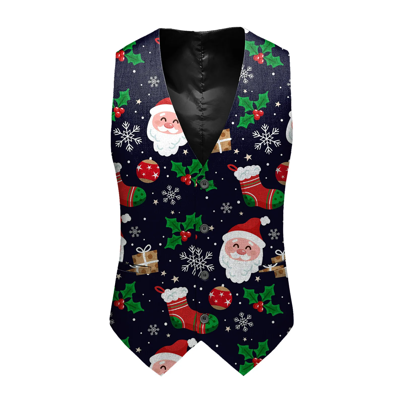 Mens Christmas Print Suit Vest Single Breasted Santa Claus Printed V-Neck Tank Tops Merry Christmas Costume Sleeveless Waistcoat