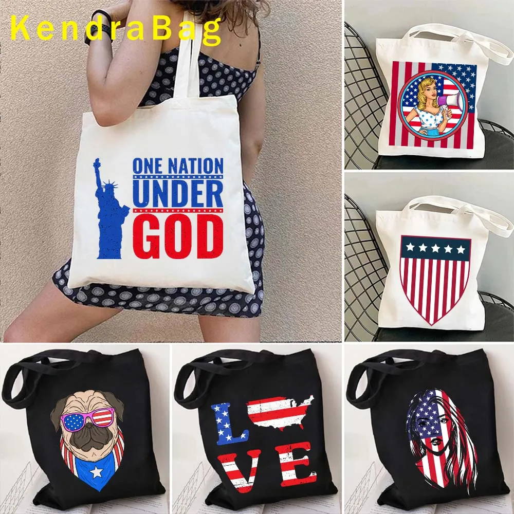 

USA Arms of United States American Flag Girl Women Patriotic Eagle 4th July Statue of liberty Brooklyn Bridge Totes Bag Handbags