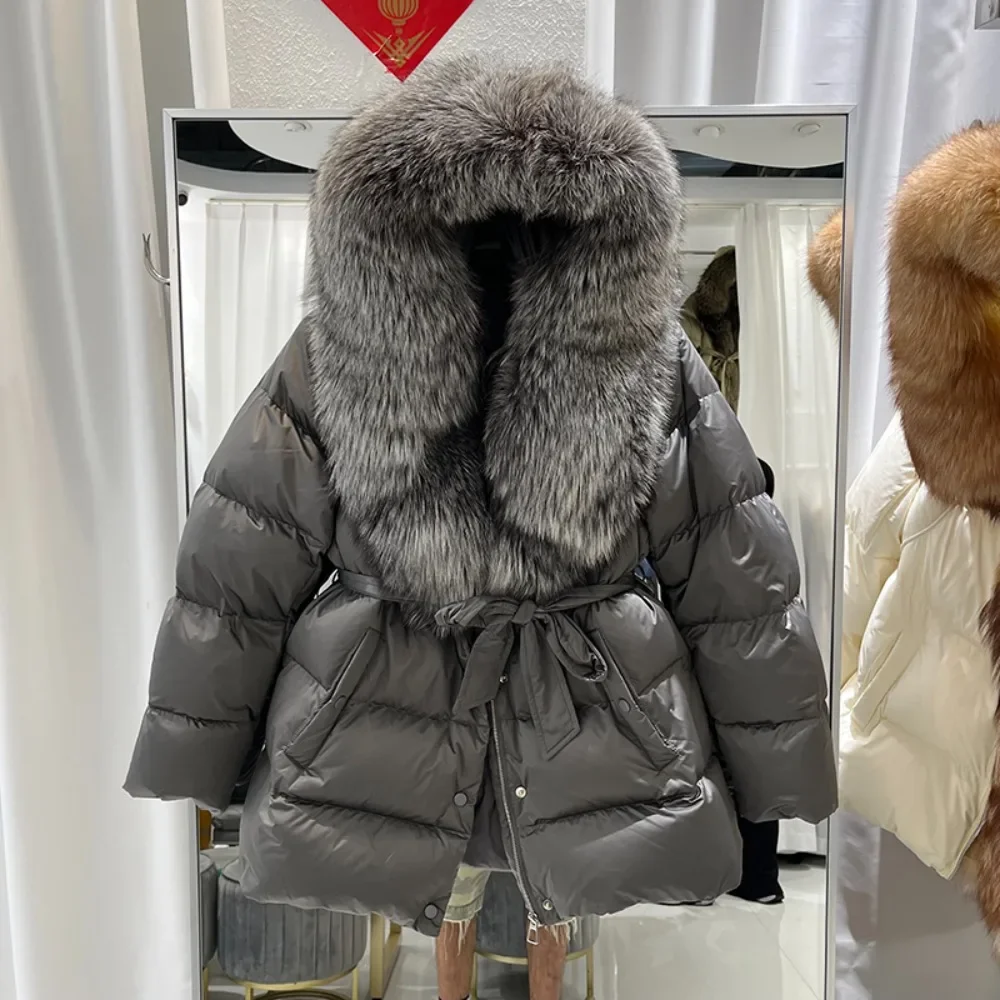 

Warm Natural Reality Fur Winter Women Big Real Fox Fur Collar Jacket Thick Duck Down Coat Short Outerwear Real Fox Fur Jacket