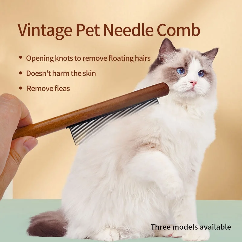 Stainless Steel Pet Grooming Comb with Wooden Handle - Hair Brush for Dogs And Cats Removes Floating Hair for Long & Short Hair