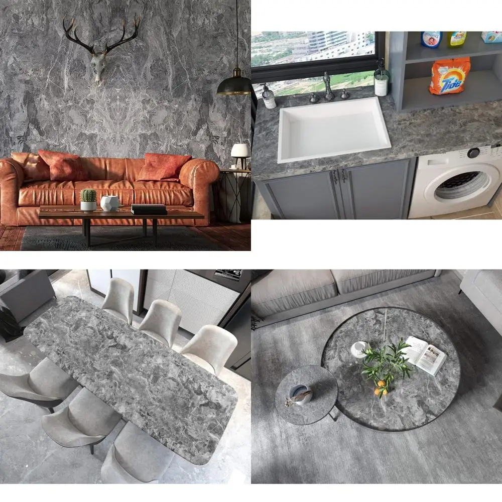 Classic Grey Marble Vinyl Auto Wrap Protector - Waterproof, Heat-Resistant, 3D Thick, 24x356 for Auto Modification Wallpaper