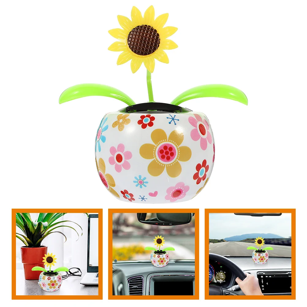 Solar Automatic Swing Car Ornaments (sunflower) Statue Dashboard Decoration Household Interior Plastic Powered Toys Dancing