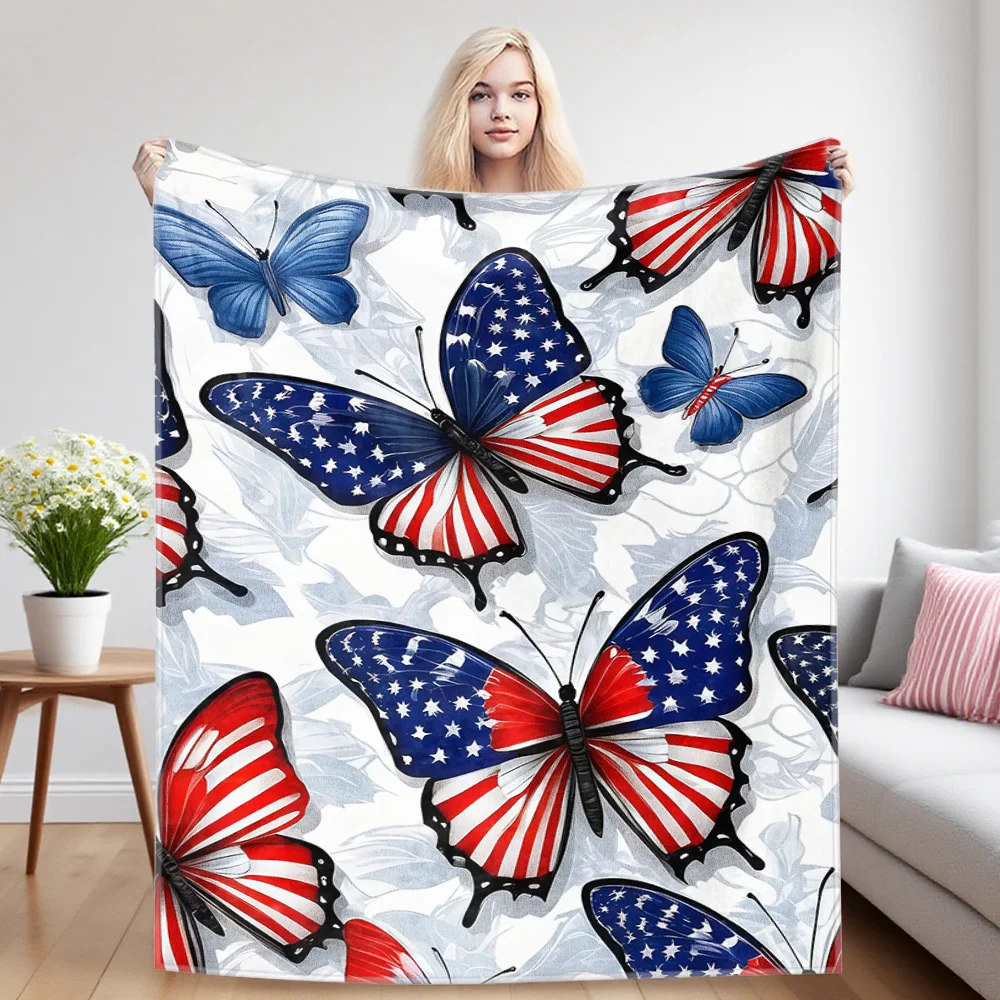 Patriotic Butterflies Flannel Luxury Blanket, Lightweight And Comfortable Woolen Blanket, Ultra-Fine Fiber