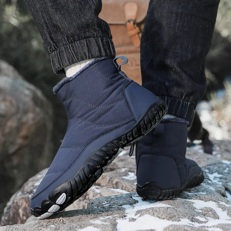 Botas de nieve para hombre, ideales para el invierno, con forro de piel, suelas antideslizantes, diseño minimalista, botines térmicos y acolchados, cómodas para caminar y hacer senderismo.