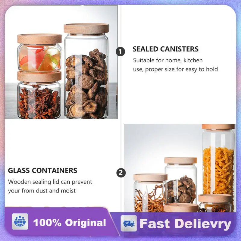 

Beech Storage Tank Food Containers Glass Tea Jar Sealed Wooden Cover Jars Coarse Cereals