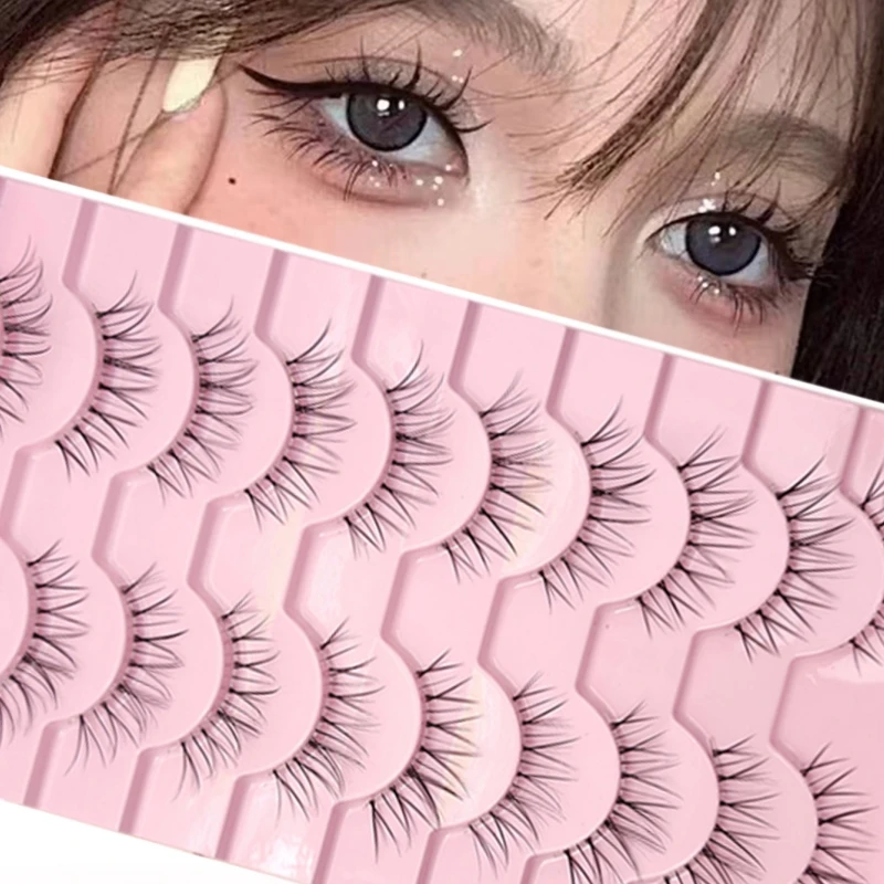 DINGSEN 10 Paar koreanische, dünne, natürliche Wimpern, Manga-Vollstreifen-Wimpern, Make-up für Frauen, Wimpern mit transparentem Band – Detail 1