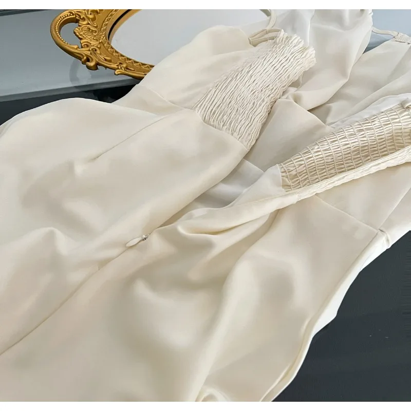 Creator God-vestido blanco con cuello Halter para mujer, falda de gama alta con cola de sirena de satén, novedad de 2023