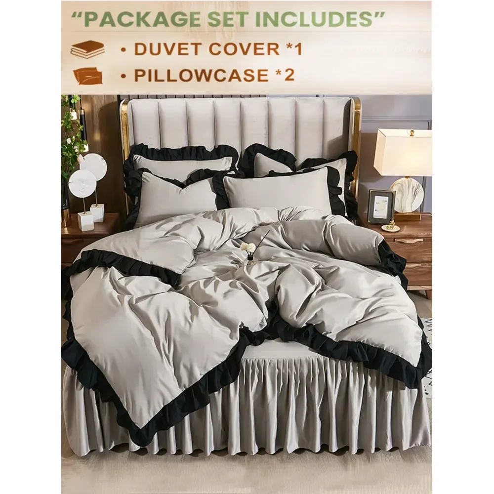

Set Of Soft And SkinFriendly Lace Duvet Cover Set, 1 Duvet Cover And 2 Pillow Covers, Lightweight Machine Washable, Light Grey