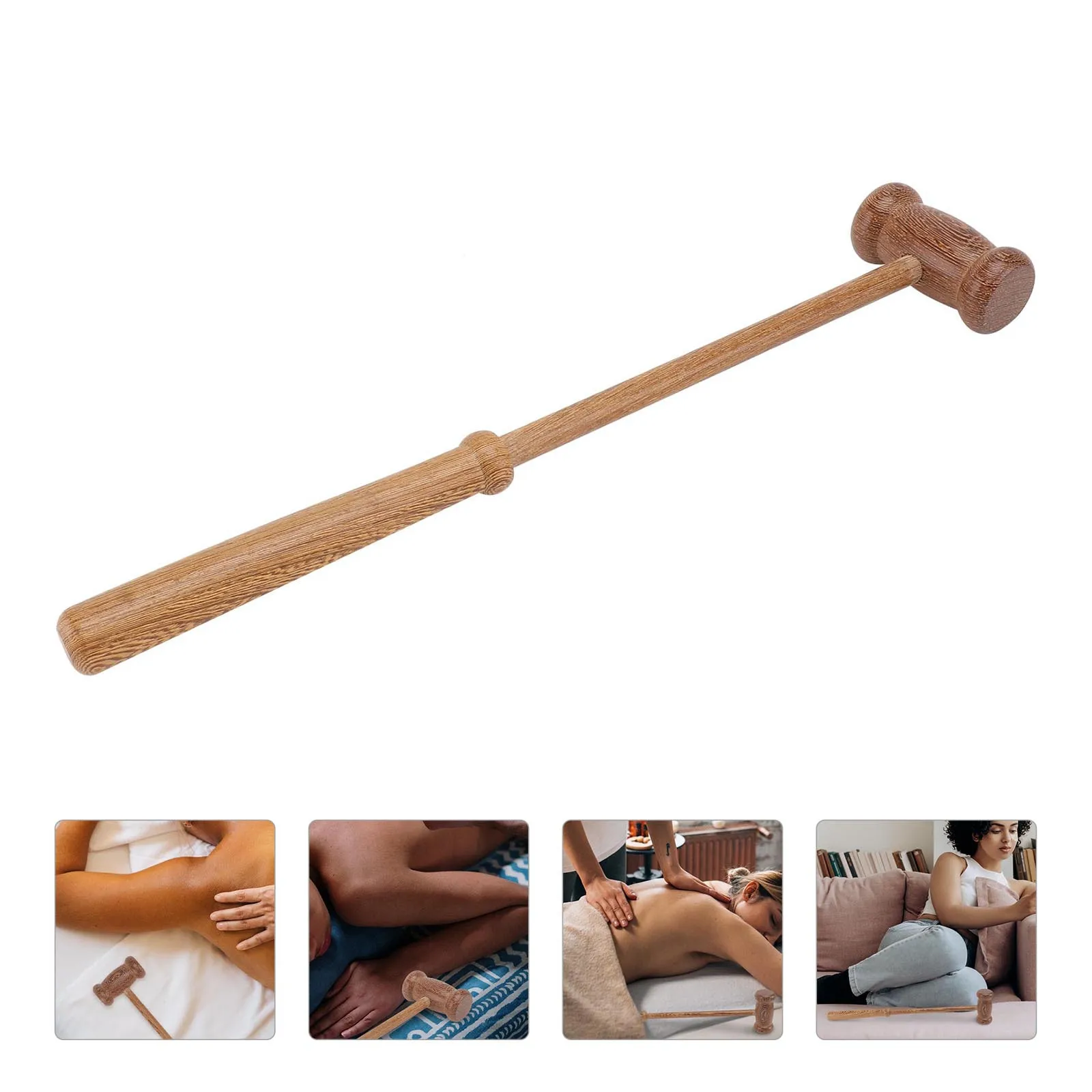 

Body Massage Hammer Wooden Handheld Massager For Neck Back Legs Relaxation Durable Long Handle Smooth Finish Knocking Therapy