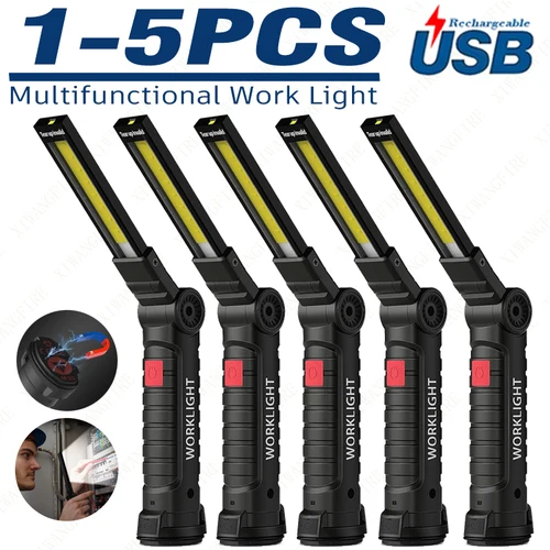 Imagen 1 del producto Luz de trabajo plegable multifuncional, luz portátil para acampar, linterna recargable por USB con batería integrada, lámpara magnética, 1-5 uds.