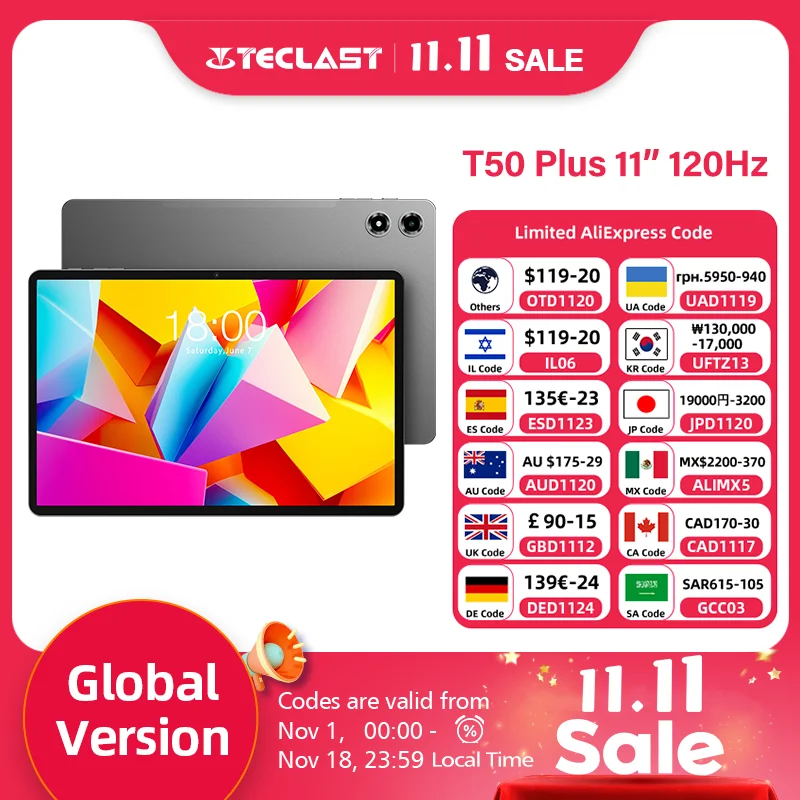 테클라스트 T50 플러스 11인치 120Hz FHD 디스플레이 UNISOC T7280 8GB 128GB 안드로이드 16 태블릿 8000mAh 배터리 4G LTE 듀얼심 GPS 태블릿 PC