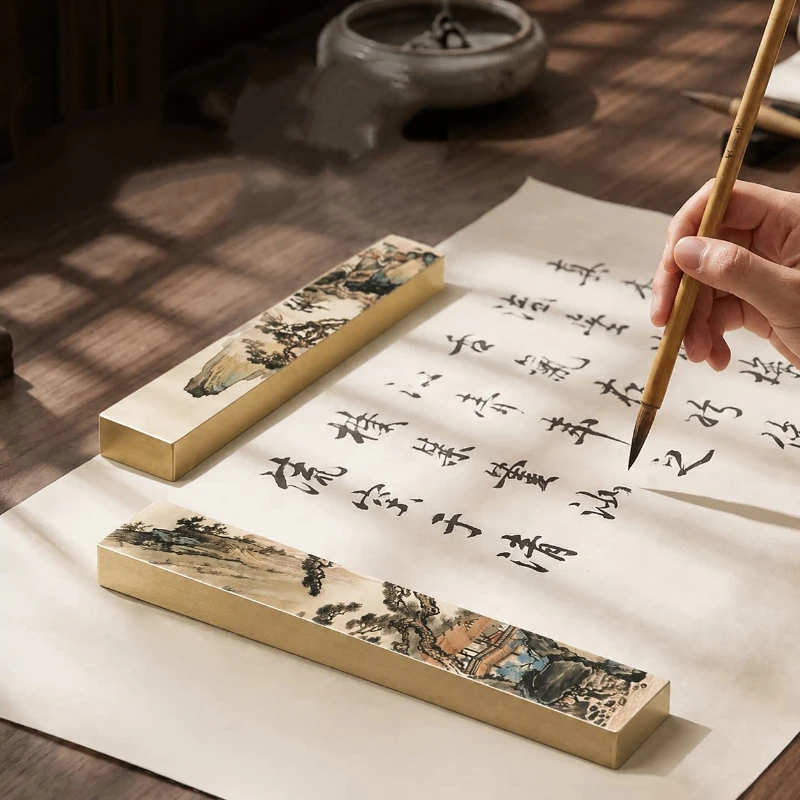 Multifunctional Solid Brass Paperweight Chinese Calligraphy Brush Painting Paper Holder Study Room Art Writing Stationery Supply