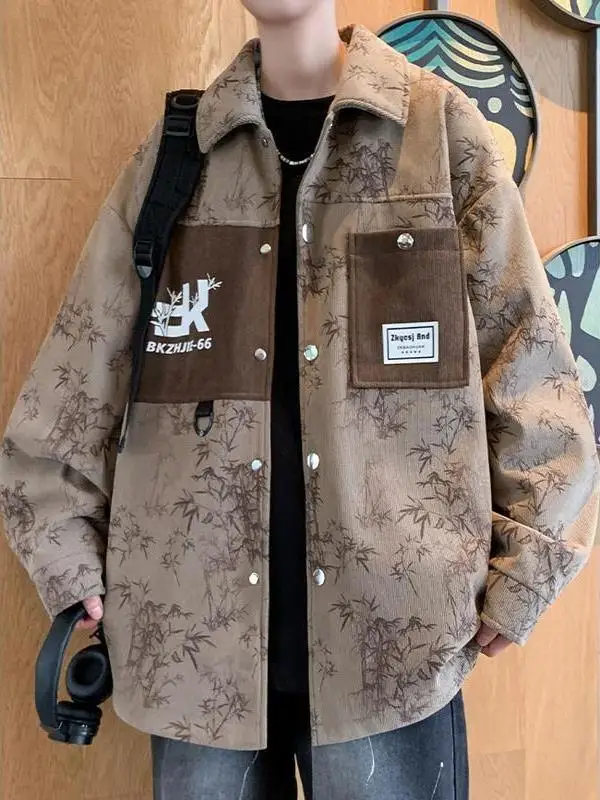 

Loose Fit Workwear Jaet Men's irt Sle Casual Coat Big Size 300 Pou Spring Autumn Faion Brand Open Collar Top